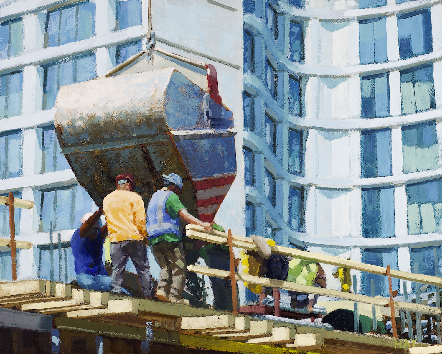 Concrete Bucket city painting, oil on linen, 16 x 20 inches