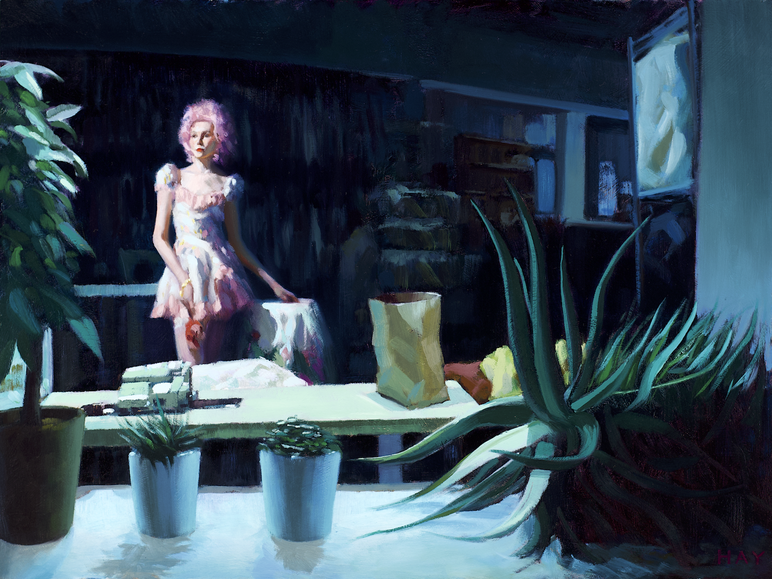 Pierce the Fine Fabric painting from Loss series, oil on panel, 18 x 24 inches