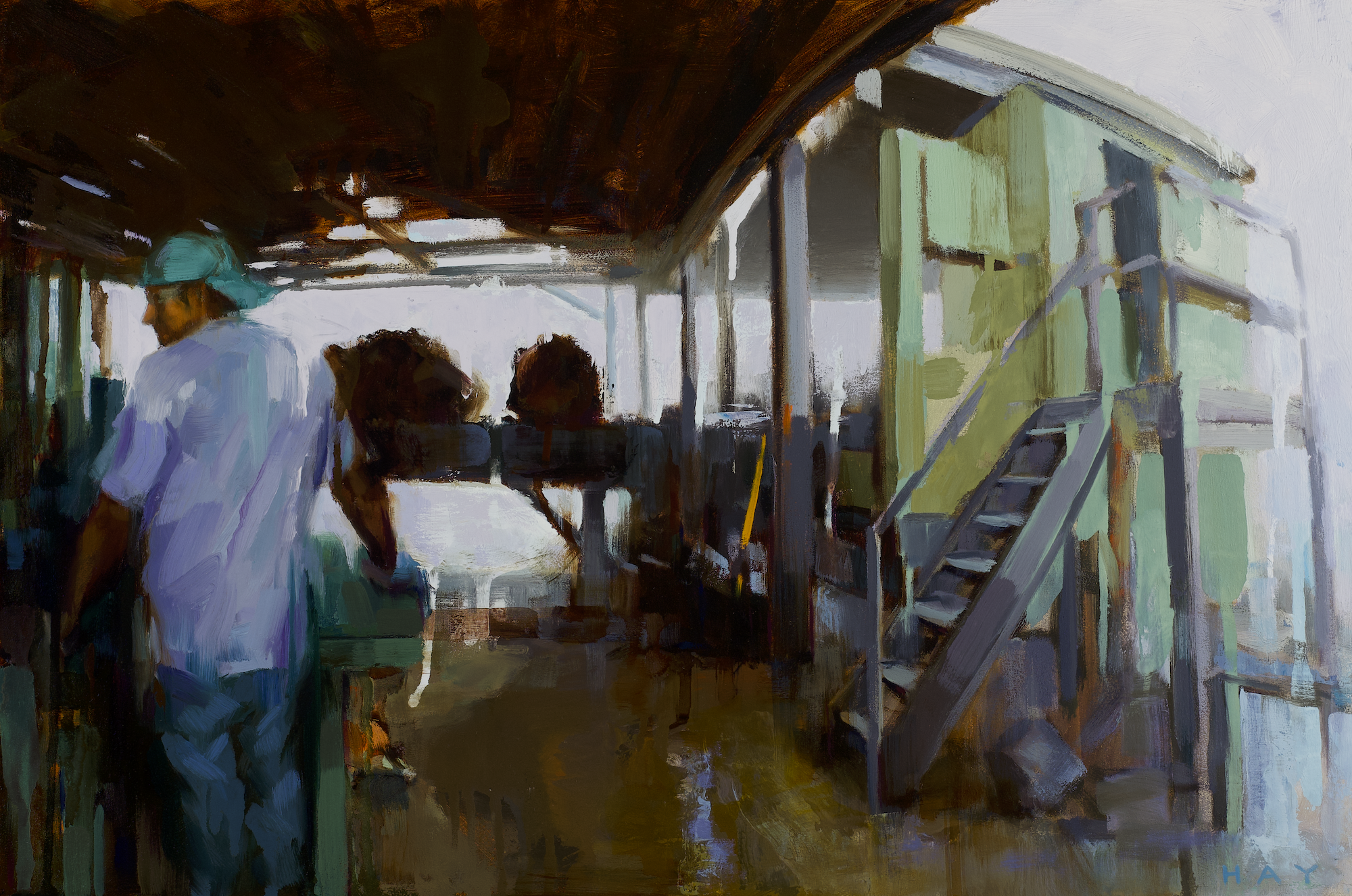 Painting of sawmill interior
