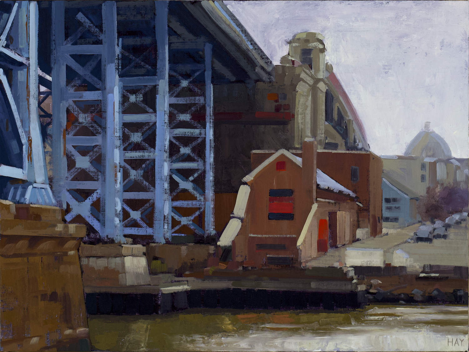 Williamsburg city painting, oil on linen mounted on panel, 18 x 24 inches